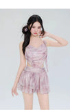 Swimsuit Women's Two-piece Fairy Style Sexy Hot Spring Skirt Style Three-dimensional Flower Ribbon Swimsuit