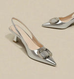 Brand Woman Slingback Shoes Fashion  Spring New Ladies High Heels Elegant Med Heel Pointed Toe Slip on Sandal Mules