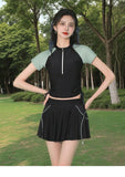 Split Sports Swimsuit, Women's Flat Corner Skirt Style Two-piece T-shirt, Girls' Student Sun Protection Swimming Suit