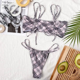 2026 Sexy Bikini Women Swimwear Swimsuit Double Straps Plaid Black Bikinis Set Bathing Suit Beach Bikini Female Push Up Biquinis