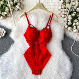 MOYISU Sexy Western Style Bodysuit for Women Sheer Net Halter Push Up Pads Summer Lingerie Figure Control See Through Hot Sale