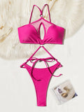 2026 New Solid Color One-piece Suit Swimwear Women Sexy Hollow Out Backless Swimsuit Bodysuit Cross Bandage Bikini Beachwear