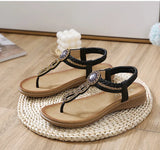 2026 New Shoes for Women Bohemia Crystal Sandals Women Shoes Rhinestone Lady Flip Flops Pearl Slip on Flat Beach Shoes