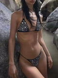 DEKA Luxury Black Diamond Bikini Women Sexy Rhinestone Push Up Mini Swimsuit Brazilian Beach Bathing Suit Thong Swimwear Biquini