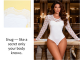 Black Lace Long Sleeve Open Crotch Bodysuit for Women Sheer Mesh Teddy Lingerie Push Up Swimwear Fabric Sexy Jumpsuit
