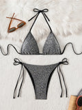Sparkling Leopard Halter Bikini Female Swimsuit Women Swimwear Two-pieces Bikini set High Leg Cut Bather Bathing Suit Swim K7182