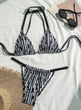 zebra striped micro bikinis sets two pieces halter drawstring swimsuit Brazilian summer bathing suit swimwear swimming suit