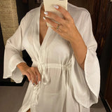 New Sexy Beach Long Maxi Dress Women Beach Cover Up Tunic Pareo White V Neck Dress Robe Swimwear Cover Up Bikini Beachwear V2623