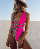 Sexy One Piece Swimsuit Swimwear Women Leopard Patchwork Cross Long Straps Deep V-neck Bathing Suit Beach Banadores Mujer 2026