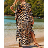 Sexy Zebra Printed V Neck Tunic Beach Cover Up Cover-ups Beach Dress Beach Wear Beachwear Beach Long Dress Female Women V4159