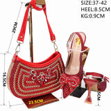 Doershow New Arrival African Wedding Shoes and Bag Set peach Color Italian Shoes with Matching Bags Nigerian lady party  HTG1-6