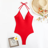 2026 Halter Swimsuit One Piece Backless Solid Swimwear Women Bathers Bathing Swimming Swim Suit Padded Beachwear Summer