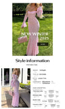 Elegant French Style Pink Long Dress Women Lace Long Sleeved Dress Evening Gown Party Wedding Dress up Lady Spring Summer Outfit