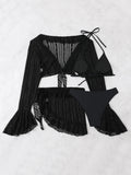 Women micro mini halter bikini sets 4 pieces with ruffles perspective cover tops and skirt swimsuit bathing suit beach outfits