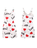 New Sexy Black Nightgown for Women Red Heart  Love Print Satin Lace Trim Mini Chemise Adjustable Spaghetti Strap Lingerie