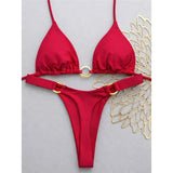 XS - L Halter Metal Ring Mini Thong Bikini Female Swimsuit Women Swimwear Two-Pieces Bikini Set Bather Bathing Suit Swim V8107