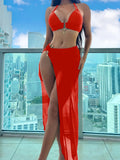 3 Pieces Halter Bikinis 2026 Solid Swimwear Female Sexy Swimsuit Women With Mesh Beach Dress Bathers Bathing Swimming Swim Suit