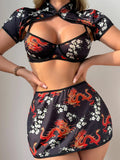 Women's New Sexy Uniform Sexy Hot Series Ethnic Style Pattern Skirt Sets Pure Desire Casaul Short Sleeved Skirt Sets Charm 24PB