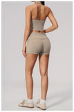 2PCS Yoga Set Women V-neck Cross Neck Shock-absorbing Sports Vest Workout Pleate Flip High Waist Shorts Gym Runing Fitness Suits