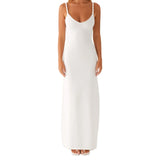Women Sleeveless Summer Solid Color Twisted Straps Dresses V-Neck Backless Party Club Vacation Beach Long Dresses