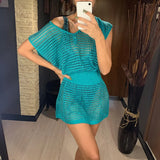 5 Colors New Crochet Knitted Beach Cover Up Dress Tunic Long Pareos Bikinis Cover Ups Swim Cover Up Robe Plage Beachwear V2053