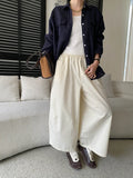 Women White Linen Blend Button Down Shirt Turn Down Collar Chest Pocket Loose Fit Blouse For Summer And Vacation Outfit KY7U