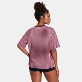 Summer Women's Loose T-shirt Casual Stylish Striped Crew Neck Short Sleeve Drop Shoulder Tee Tops