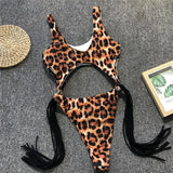 Tummy Cut Out Splicing Fringe Tassel Women Swimwear One Piece Swimsuit Female Monokini High Leg Cut Bathing Suit Swim Beach Wear
