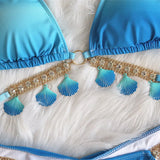 Women's Bikini Sexy Strap Gradient Print Luxury Crystal Diamond Bikini Shell Swimsuit