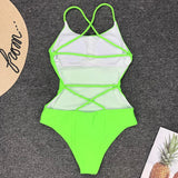Criss Cross Backless Women Swimwear One Piece Swimsuit Female Monokini High Cut Leg Bather Bathing Suit Swim Beach Wear Lady