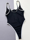 2026 Sexy High Cut Zipper Splicing Women Swimwear One Piece Swimsuit Female Monokini Black Contrast Bathing Suit Swim Beach Wear