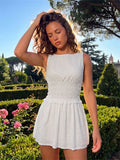 2026 Summer Women's Sleeveless Short Dress Stripe Print Boat Neck Waist-Cinching Slim Fit Dress Holiday Daily Casual Streetwear
