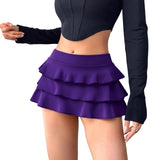 Summer Solid Color Sexy Mini Skirt Women Going Out Skirts High Waist Layered Ruffle Short Skirt for Club