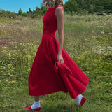 Chic Elegant O-neck Sleeveless Backless A-line Long Dresses Red Black 2026 Summer High Waist Tunics Zip-up Party Evening Dress