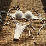 New Shell Scalloped Ribbed Underwired Bikini Female Swimsuit Women Swimwear Two-Pieces Bikini Set Bather Bathing Suit Swim V6498