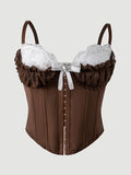 Sexy Top Mesh Lace Patchwork Cotton Hot Girl Fishbone Strap High-end Wear Top For Women Bowknot Pure Desire Vest Charming PWGG