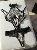 Toucheart Erotic Bodysuit Sexy Embroidered Underwire  Push-up Backless with Detachable Shoulder Straps See-through Halter Neck
