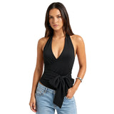 2026 Summer Women's Halter Tank Tops Deep V Neck Side Tie Wrap Vest Daily Casual Going Out Sleeveless Shirts