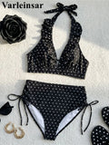 S - XL Polka Dot V Neck High Waist Bikini Female Swimsuit Women Swimwear Two-Pieces Bikini Set Bather Bathing Suit Swim V8111