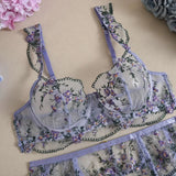 Toucheart Erotic Lingerie Fancy Embroidery See-through Mesh Contrast Color Patchwork Gathertogether Women Delicate Underwear Set