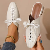 2026 New Retro Summer Brown Women's Slippers Thick Low Heels Square Head Lace Up Ladies Comfortable Outdoor Beach Sliders 35-45