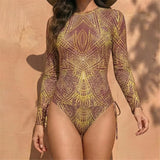 S - XXL Leaves Printed Long Sleeve Bikini Female Swimsuit Women Swimwear Two-Pieces Bikini Set Bather Bathing Suit Swim V8063