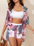 3 Pieces High Waist Bikinis 2026 Women Printed Swimwear Female Bandeau Swimsuit With Kimono Bathers Swimming Bathing Swim Suit