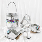 doershow new come Matching Women Shoe and Bag Set Decorated colorful Nigerian Shoes and Bag Set Italy Shoes and Bag set  HF1-1
