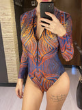 XS - XXL Printed Long Sleeve With Pants Women Swimwear One Piece Swimsuit Female Zipper Padded Bather Bathing Suit Swim V7094