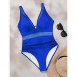 S - XL New Sexy Mesh Sheer V Neck Women Swimwear One Piece Swimsuit Female High Leg Cut Monokini Bather Bathing Suit Swim V5136
