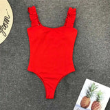 6 Colors Frill Trim Ruffled Sexy Women Swimwear One Piece Swimsuit Female Ribbed Bather Bathing Suit Swim Wear Monokini V1668