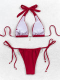 Pearls Halter High Cut Strappy Bikini Women Swimwear Female Swimsuit Two-pieces Bikini Set Bather Bathing Suit Swim Beachwear