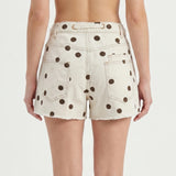 Women's Summer Denim Shorts with Pockets Casual Stylish Dot Print Mid Rise Tie-up Belted Wide Leg Jean Shorts