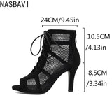 NASBAVI Women Latin Dance Boots Tango Party Shoes for Ladies Girls High Heels Ballroom Dance Shoes Mesh Rumba Samba Salsa Shoes